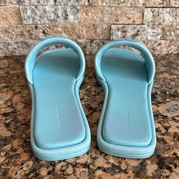 Tory Burch Double T Sport Slide Patent Leather Misty Aqua - Picture 5 of 9